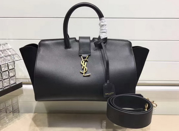 Small Monogram Saint Laurent Downtown Cabas Bag in Black Leather and Suede For Sale