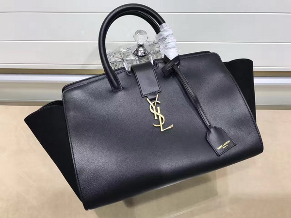 Small Monogram Saint Laurent Downtown Cabas Bag in Black Leather and Suede For Sale