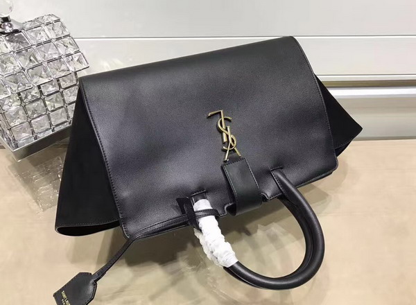 Small Monogram Saint Laurent Downtown Cabas Bag in Black Leather and Suede For Sale