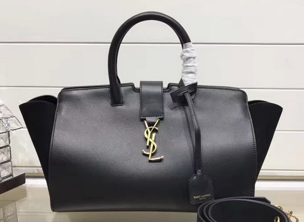 Small Monogram Saint Laurent Downtown Cabas Bag in Black Leather and Suede For Sale