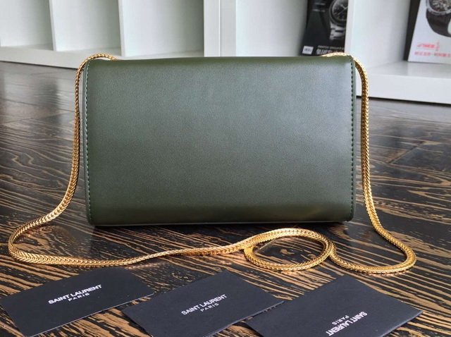 Small Monogram Saint Laurent Tassel Satchel In Green Real Leather for Sale