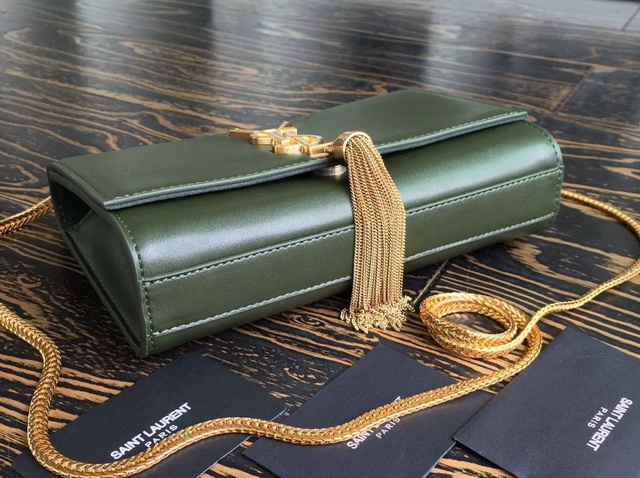 Small Monogram Saint Laurent Tassel Satchel In Green Real Leather for Sale