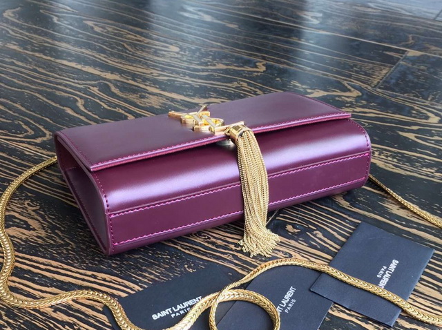 Small Monogram Saint Laurent Tassel Satchel In Oxblood Leather for Sale