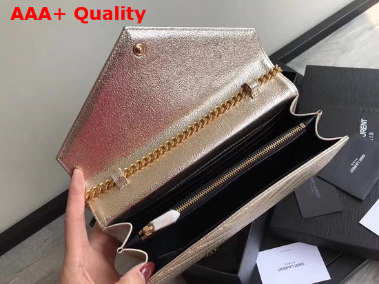 Ysl Envelope Chain Wallet in Metallic Gold Calfskin Replica