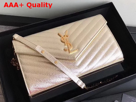 Ysl Envelope Chain Wallet in Metallic Gold Calfskin Replica