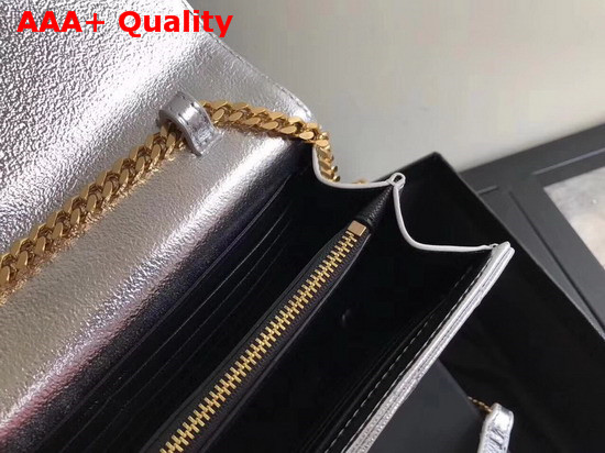 Ysl Envelope Chain Wallet in Metallic Silver Calfskin Replica