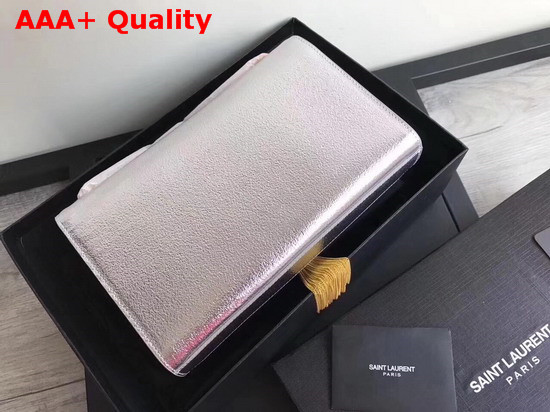 Ysl Kate Medium with Tassel in Silver Metallic Calfskin Leather Replica