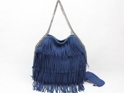 Stella McCartney Falabella Fringe Tote Bag Blue Leather for Sale