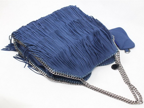 Stella McCartney Falabella Fringe Tote Bag Blue Leather for Sale