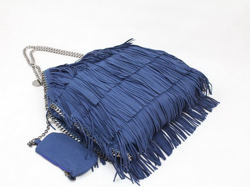 Stella McCartney Falabella Fringe Tote Bag Blue Leather for Sale