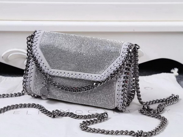 Stella Mccartney Falabella Crystal Stones Shaggy Deer Tiny Bag in Light Grey for Sale