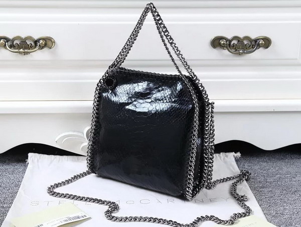 Stella Mccartney Falabella Metallic Alter Snake Tiny Tote in Black for Sale