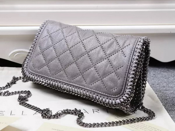 Stella Mccartney Falabella Studded Quilted Shaggy Deer Cross Body Bag in Light Grey for Sale