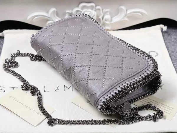 Stella Mccartney Falabella Studded Quilted Shaggy Deer Cross Body Bag in Light Grey for Sale