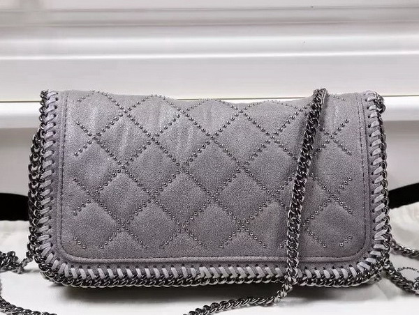 Stella Mccartney Falabella Studded Quilted Shaggy Deer Cross Body Bag in Light Grey for Sale