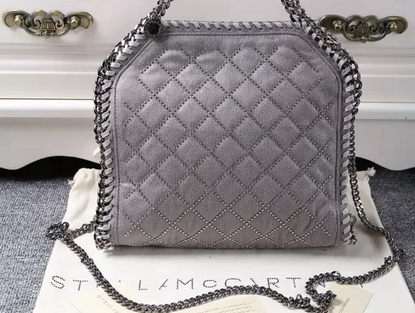 Stella Mccartney Falabella Studded Quilted Shaggy Deer Mini Tote Light Grey for Sale