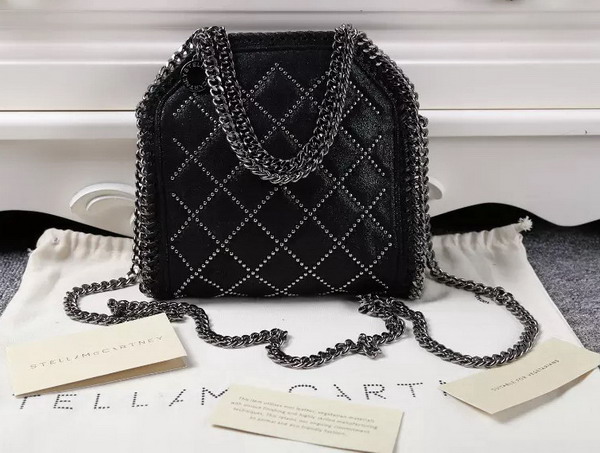 Stella Mccartney Falabella Studded Quilted Shaggy Deer Tiny Tote in Black for Sale