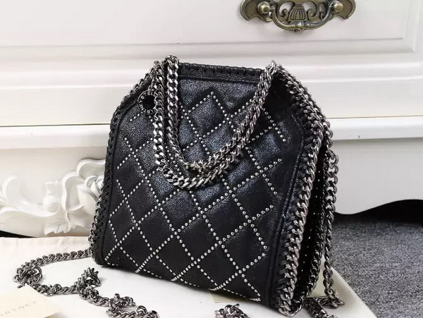 Stella Mccartney Falabella Studded Quilted Shaggy Deer Tiny Tote in Black for Sale