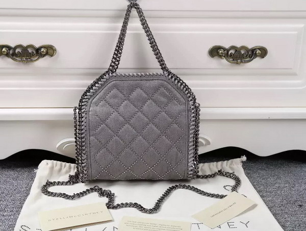 Stella Mccartney Falabella Studded Quilted Shaggy Deer Tiny Tote in Light Grey for Sale