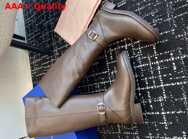 Stuart Weitzman Bella Belted Boot in Dark Brown Calfskin Leather Replica