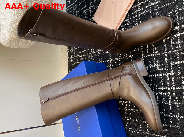 Stuart Weitzman Bella Belted Boot in Dark Brown Calfskin Leather Replica