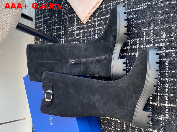 Stuart Weitzman Emerson Buckle Boot in Black Suede Leather Replica