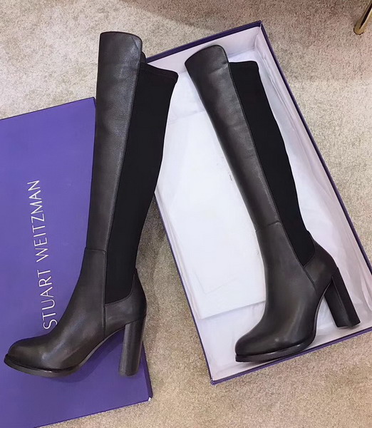 Stuart Weitzman Hijack Boot in Black Smooth Calf with Micro Stretch Back Shaft For Sale