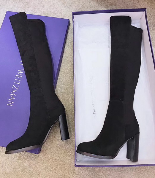 Stuart Weitzman Hijack Boot in Black Suede Calf with Micro Stretch Back Shaft For Sale