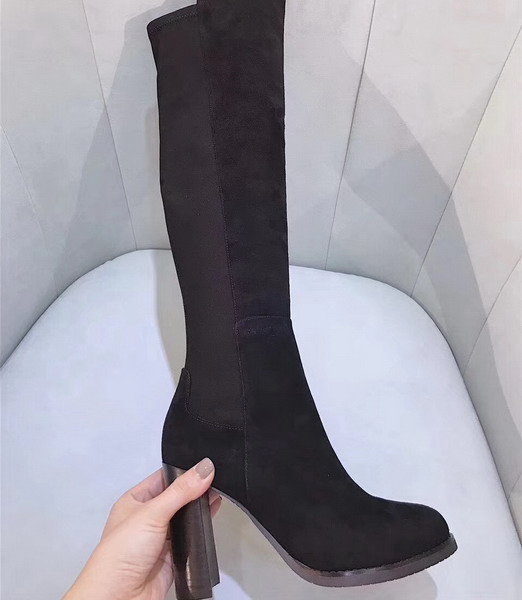 Stuart Weitzman Hijack Boot in Black Suede Calf with Micro Stretch Back Shaft For Sale