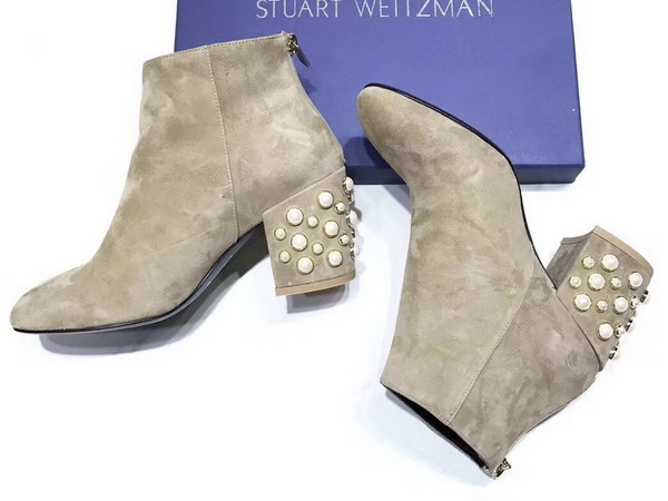 Stuart Weitzman Pearlbacari Bootie in Beige Suede For Sale