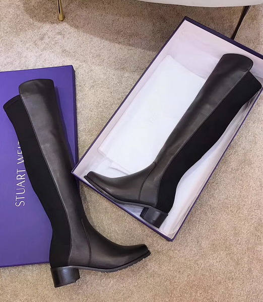 Stuart Weitzman Reserve Boot Black Smooth Calf with Micro Stretch Back For Sale