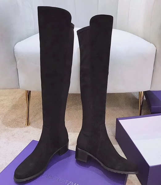 Stuart Weitzman Reserve Boot Black Suede with Micro Stretch Back For Sale