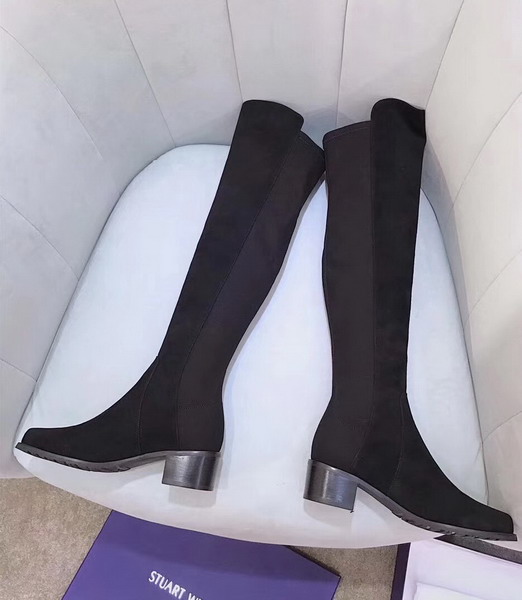 Stuart Weitzman Reserve Boot Black Suede with Micro Stretch Back For Sale