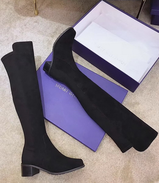 Stuart Weitzman Reserve Boot Black Suede with Micro Stretch Back For Sale