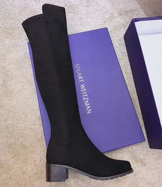 Stuart Weitzman Reserve Boot Black Suede with Micro Stretch Back For Sale