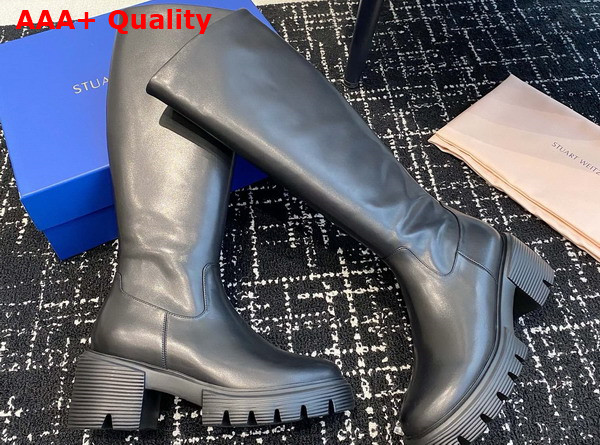 Stuart Weitzman Soho Knee High Boot in Black Calfskin Leather Replica