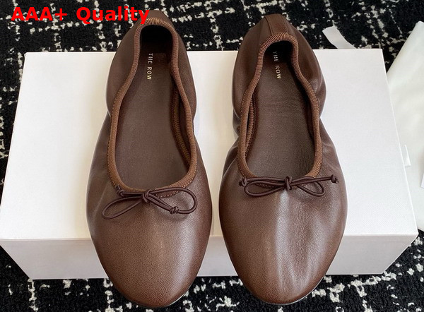 The Row Awar Ballerina Flat Dark Brown Smooth Nappa Leather Replica