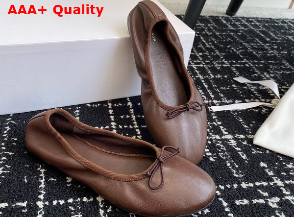 The Row Awar Ballerina Flat Dark Brown Smooth Nappa Leather Replica