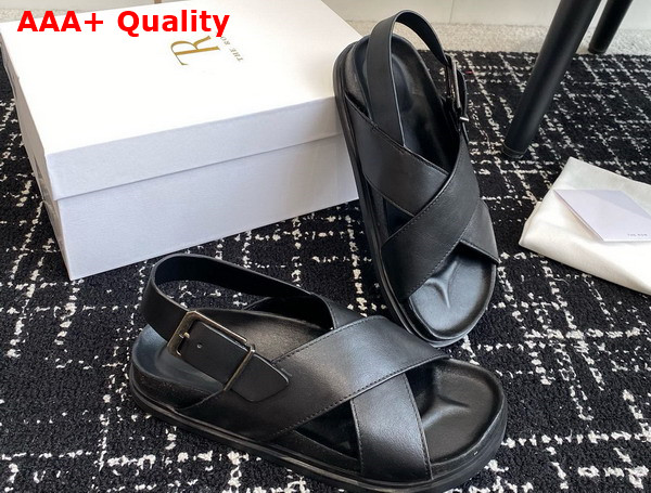 The Row Buckle Sandal in Black Leather Replica