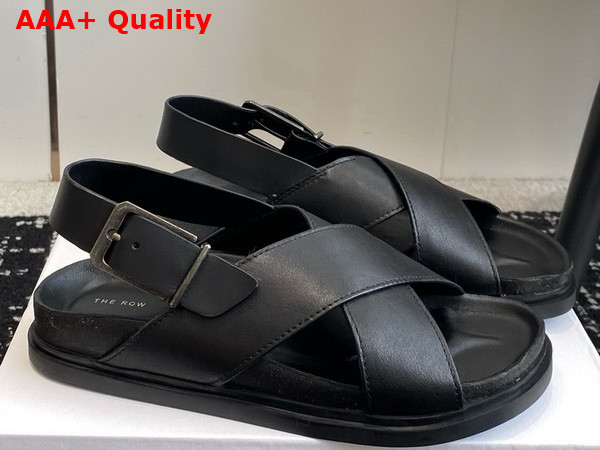 The Row Buckle Sandal in Black Leather Replica