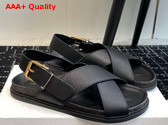 The Row Buckle Sandal in Black Leather with Gold Buckle Replica