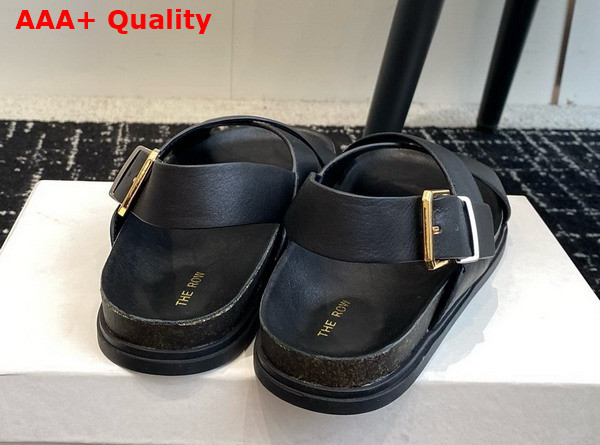 The Row Buckle Sandal in Black Leather with Gold Buckle Replica