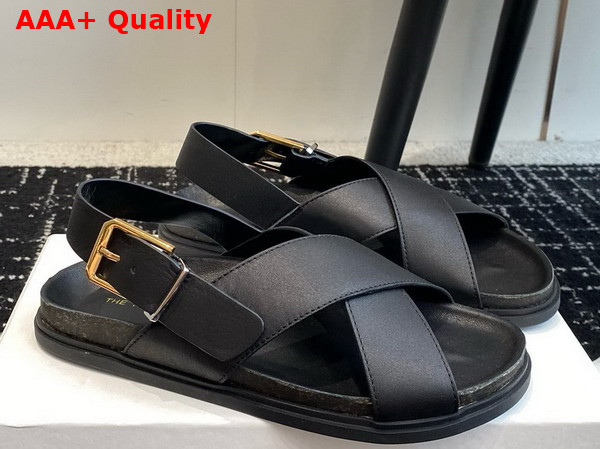 The Row Buckle Sandal in Black Leather with Gold Buckle Replica