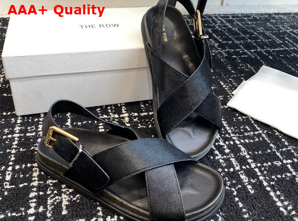 The Row Buckle Sandal in Black Pony Hair Replica