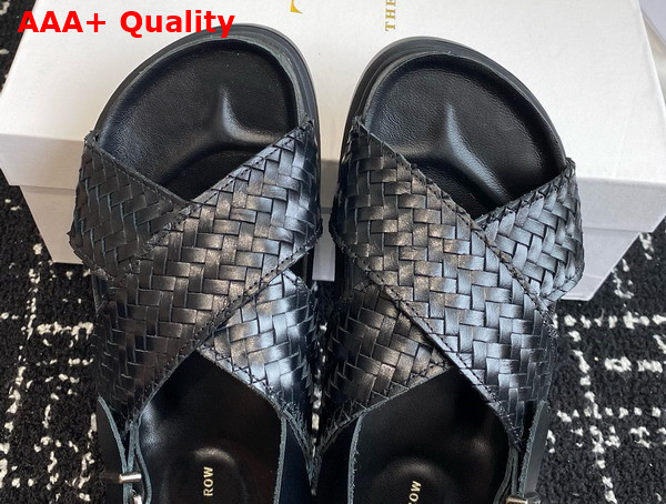 The Row Buckle Sandal in Black Woven Vegetable Tanned Leather Replica