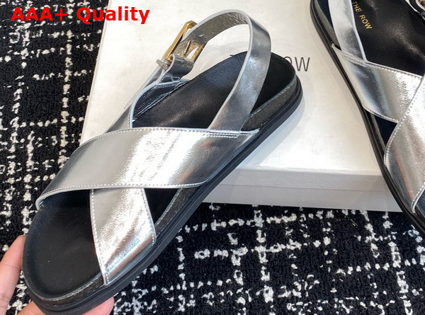 The Row Buckle Sandal in Silver Leather Replica