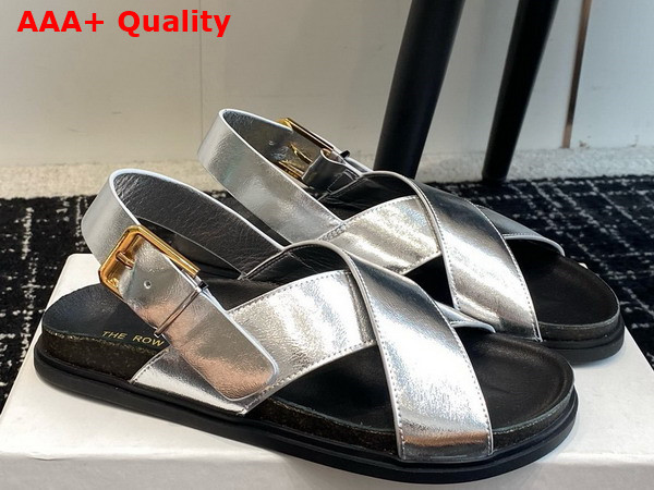 The Row Buckle Sandal in Silver Leather Replica