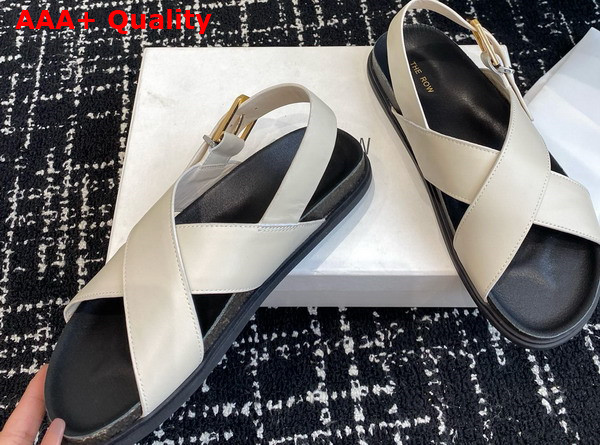 The Row Buckle Sandal in White Leather Replica