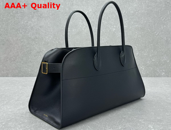 The Row EW Margaux Bag in Black Polished Saddle Leather Replica