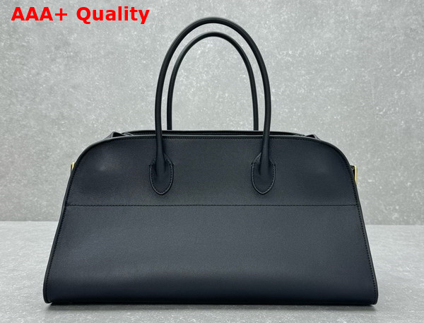 The Row EW Margaux Bag in Black Polished Saddle Leather Replica